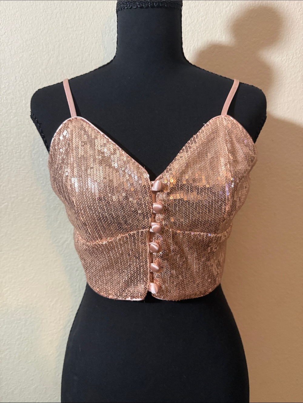 Sequin Crop Cami Top - Rose Gold